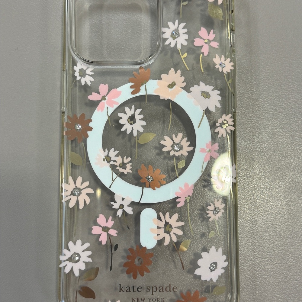 Kate Spade Floral Clear Phone Case with Pink and Brown Accents